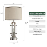 Reaketon Table Lamps for Living Room Set of 2, 22.3" Farmhouse Lamps for Nightstand, Industrial Table Lamps for Bedroom with USB Ports, Bulbs Included