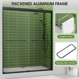 LARWORKS Glass Shower Door Double Sliding 56-60 in. W, 72 in. H Frameds Bathroom Sliding Door, 1/4''(6mm) SGCC Tempered Glass, Explosion-Proof Film, Nano Coating, Matte Black