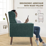 cinkehome Accent Arm Chairs for Living Room, Chenille Upholstered Mordern Armchair, Comfy Soft Padded Lounge Chair in Small Spaces, Bedroom, Pillow, Solid Wood Leg, Blackish Green