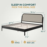 Bme Aurelia King Bed Frame, Solid Acacia Wood, Boho & Modern Style, Rattan Headboard, US Patent Pending Design, Slat Support and No Box Spring Needed, Easy Assembly, Caramel