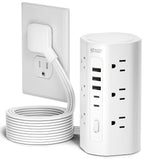 20Ft Tower Power Strip, Long Extension Cord, Flat Plug, 1700J, 12 AC 5 USB