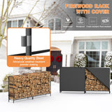 organizelink 8ft Firewood Rack Outdoor with Cover, Heavy Duty Square Metal Wood Storage Log Holder Stacker, Indoor/Outdoor Use