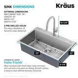 KRAUS Standart PRO 33” Drop-In/Undermount 18-Gauge Stainless Steel Single Bowl Kitchen Sink and Pull-Down Faucet in Spot-Free Stainless Steel Finish