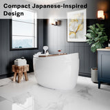 Empava 59-Inch Freestanding Air Jetted Bathtub with Micro Bubble Hydrotherapy | Oval Japanese SPA Design, Pre-Molded Seat, Luxury Soaking Tub,Glossy White