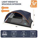 COBIZI 8-10 Person Camping Tent, 12x9FT Spacious Family Tents for Camping Ideal for Camping, Hiking, 3500mm Waterproof Double-Layer Windproof Tent for Hiking & Backpacking, Dark Blue