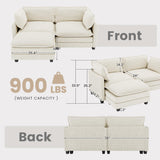 78'' Modular Sectional Cloud Couch with Movable Ottoman