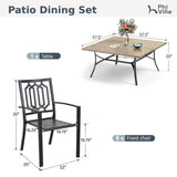 PHI VILLA 9 Pcs Outdoor Dining Set& 57.5" Wood-Like Table