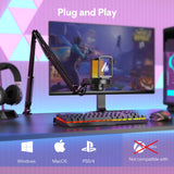 Gaming USB Microphone, Noise Cancellation Condenser mic with Mute, Gain, Monitoring, Boom Arm for Streaming, Podcast, Twitch, YouTube, Discord, PC, Computer, PS4, PS5, Mac, GamerWave DGM20S MAONO