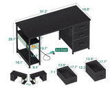 AODK 51 Inch Computer Desk with Fabric Drawers & USB Power Outlets, Reversible Home Office Desk with Storage Shelves, Work from Home