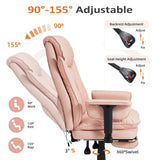 HOMREST 4-Point Massage Office Chair with Heat, 155° Reclining Executive Desk Chair with Adjustable Armrests, Ergonomic High Back Computer Chair for Home Office, Pink