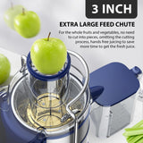 1300W KOIOS Centrifugal Juicer Machines, Juice Extractor with Extra Large 3inch Feed Chute, Full Copper Motor, Titanium-Plated Filter, High Juice Yield, 3 Speeds Mode, Brush included, Non-BPA, Blue