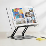 Acrylic Adjustable Book Stand, Reading Stand with Lift Design, High-Density Alloy Desktop Document Holder for Document Recipe, Cookbook, Music Book (Black)