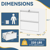SAWJEC 2 Drawer File Cabinet with Lock, White Metal Lateral Filing Cabinet