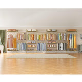 Timate U3 U Shape Garment Rack Heavy Duty Clothes Rack for Hanging Clothes, Expandable Industrial Pipe Clothing Racks Wall Mounted Closets L Shaped Closets Wardrobe Closet System Large Closet Kit Gold