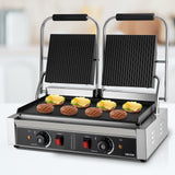 VEVOR Commercial Panini Grill, 3600W Electric Sandwich Panini Maker, Stainless Steel Double Sandwichs Press Grill with Handle and Temp Control, 19x9 in Flat Enamel Plate for Hamburger Steak Bacon