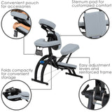 EarthLite Portable Massage Chair Avila II - Premium, Highly Adjustable, Foldable Spa/Tattoo Chair incl. Rolling Carry Case, Sterling