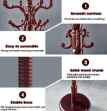 Coat Racks Free Standing with 14 Hooks, Natural Wood Coat Stands for Entryway, Adjustable Height 73 in (Mahogany) Sauqzoh