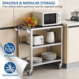 Hupsjer Stainless Steel Utility Cart 3 Tier - Heavy Duty Rolling Cart with Silent Wheels & Handle, Commercial Food Storage Trolley for Kitchen Restaurant Hospital Lab and Home, 21″L x 33″W x 34″H