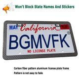BGMVFK Black Carbon Fiber License Plate Frame- Rust Proof Aluminum Slim Car Tag Holder, Heavy Duty Plate Mount Kit- Screws, Caps Cover, Rattle Proof Pads, 2 Pack for Front & Rear