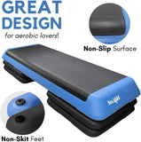 Yes4All Adjustable Workout Aerobic Exercise Step Platform Health Club Size with 4 Adjustable Risers Included and Advanced Risers Options - Blue Black