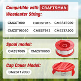 CMZST0653 Weedeater String Compatible with Craftsman Weed Wacker, 10Pack 0.065" 30Ft String Trimmer Replacement Spool Line, Auto Feed Weed Eater String Line for Craftsman String Trimmer(8Spool, 2Cap)