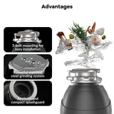 GarveeTech Garbage Disposal 1 HP, Continuous Feed Food Waste Disposer with Air Switch & Flange Seal, Stainless Steel Garbage Disposer, Compact Food Waste Grinder for Kitchen Sink, Grey