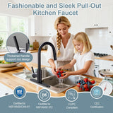 TOYWIA Kitchen Faucets with Pull Down Sprayer, Matte Black Single Handle High Arc Stainless Steel Sink Faucet with Deck Plate, 1 or 3 Hole Deck Mount for RV, Bar, Farmhouse, Laundry, Outdoor