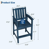 Garvee Outdoor Patio Bar Height Chair Set of 4, All-Weather HDPE Bar Height Barstools Widened Chair Set, Adirondack Chairs Set with Widened Armrests for Garden, Poolside, Bistro
