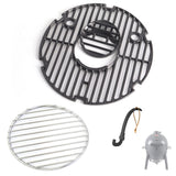 SafBbcue Round Cast Iron Grill Grate for Char-Griller AKORN Jr. Portable Kamado Charcoal Grill and Smoker Replacement Parts, Charcoal Grate for Kamado Akorn E86714 Grills Accessories, with Grid Lifter