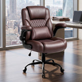 PU Office Chair Flip-up Arms Silent Wheels Desk Chair Home Apartment Brown