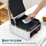 YS-811C 1800W Commercial Panini Press & Electric Grill, 9x9 Inch Sandwich Maker with 6-Temp Control, 110V Indoor Grill for Burgers, Panini, Breakfast, Silver
