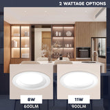 LUXRITE 4 Inch LED Regressed Mini Panel, Recessed Light, 5CCT 2700K-5000K, Dim to Warm, Switchable 8W/11W, 600/900 Lumens, CRI90, Dual Dimmable (TRIAC/0–10V), 100°, Canless Spotlight, ETL (12 Pack)