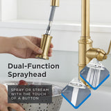 Gerber Kinzie Single Handle Gold Kitchen Faucet with Pull-Down Sprayer - Industrial Farmhouse Design, High Arc, Easy 1-Hole Installation in Brushed Bronze, D454437BB
