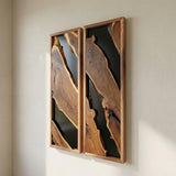Modern Rustic Wall Art - Live Edge Olive Wood Single Panel Decor - Black Background Wood Art - 14"x43"