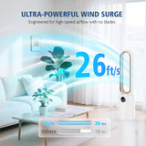 MOMOKOVA Bladeless Tower Fan for Bedroom, Powerful 26ft/s Airflow, 24 Speeds, 90° Oscillation, 12H Timer, Standing Fans with Remote, Quiet Bladeless Cooling Fan for Home Office Room, White Gold