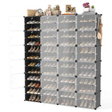 Portable Shoe Rack Organizer with Door, 96 Pairs Shoe Storage Cabinet Easy Assembly, Plastic, Adjustable, Stackable WEXCISE