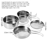 Camping Cooking Set, Backpacking Camping Cookware Mess Kit, 4Pcs Portable Stainless Steel Camping Picnic Outdoor Pan Pot Plate Tableware