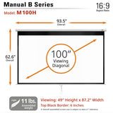 100-INCH Manual Pull Down Projector Screen Diagonal 16:9 Diag 4K 8K 3D Ultra HDR HD Ready Elite Screens