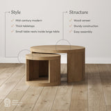 Nathan James Uchu Mid Century Modern 2-Piece Nesting Coffee Table, Round Wood Coffee Table with Storage, Light Brown