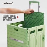 Folding Utility Cart Portable Rolling Crate Handcart Foldable Shopping Trolley Collapsible, with Lid, on Wheels (Green)