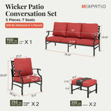 MIXPATIO 5-Piece Wrought Iron Patio Conversation Set, Red