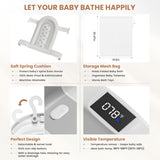 Collapsible Baby Bathtub with Soft Cushion and Thermometer, Newborn to Toddler Tub 0-36 Months with Toy Storage Mesh Bag, Portable Travel Bath for Infants (Grey)