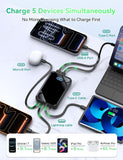 YBYP Portable Charger Power Bank 50000mAh, 22.5W Fast Charging Portable Charger with Built-in Cables, Travel Essential 5 Outputs External Battery Pack, LED Display for iPhone, Android, iPad, Black