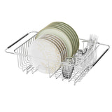 JAQ Over Sink Dish Drying Rack for Medium to Large Sink, Expandable 15.08"–22.4", Adjustable 304 Stainless Steel Dish Drainer with Utensil Holder, Large Capacity Holds Up to 13 Plates