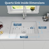 MONSINTA White Kitchen Sink, White Granite Composite Kitchen Sinks with Accessories, 30 Inch Undermount Quartz Stone Kitchen Sink, 30" x 19" x 9" Large and Deep Single Bowl Kitchen Sinks