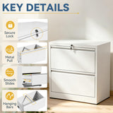 SAWJEC 2 Drawer File Cabinet with Lock, White Metal Lateral Filing Cabinet