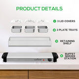 Nutrichef Professional Stainless Steel Buffet Warmer Server with 3 Trays | Portable Hot Plate Food Warmer Station for Parties & Events | Easy to Clean | 3 See-through lids | Max Temperature 175F