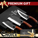 Ethyxe Butcher Knife Set – 3PCS Hand Forged Kitchen Knife Set with Serbian Chef Knife, Viking Boning Knife & Meat Cleaver, High Carbon Steel for Meat Cutting, Outdoor BBQ, Camping, Gift for Men