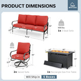 MFSTUDIO 4 Piece Metal Patio Furniture Set with Fire Pit Table, Red