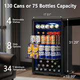 Tylza Beverage Refrigerator Cooler, 130 Cans 3.22 Cu.Ft Small Refrigerator with Low-E Glass Door, Lock, 17-Inch Beer Fridge for Drinks, Black